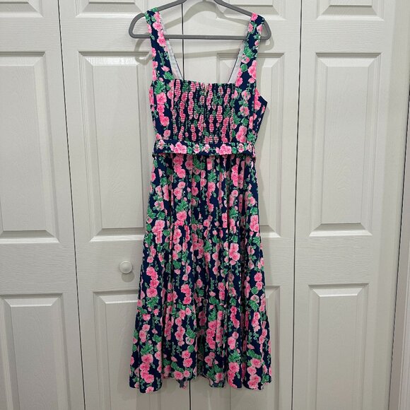 Lilly Pulitzer McKinnon Midi Dress Oyster Bay Navy De Vine Size 14 - Picture 2 of 9